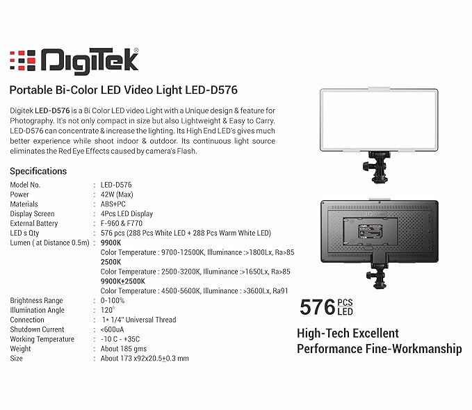 Digitek (LED-D576 Bi Color) 42W Bi-Color LED Video Light