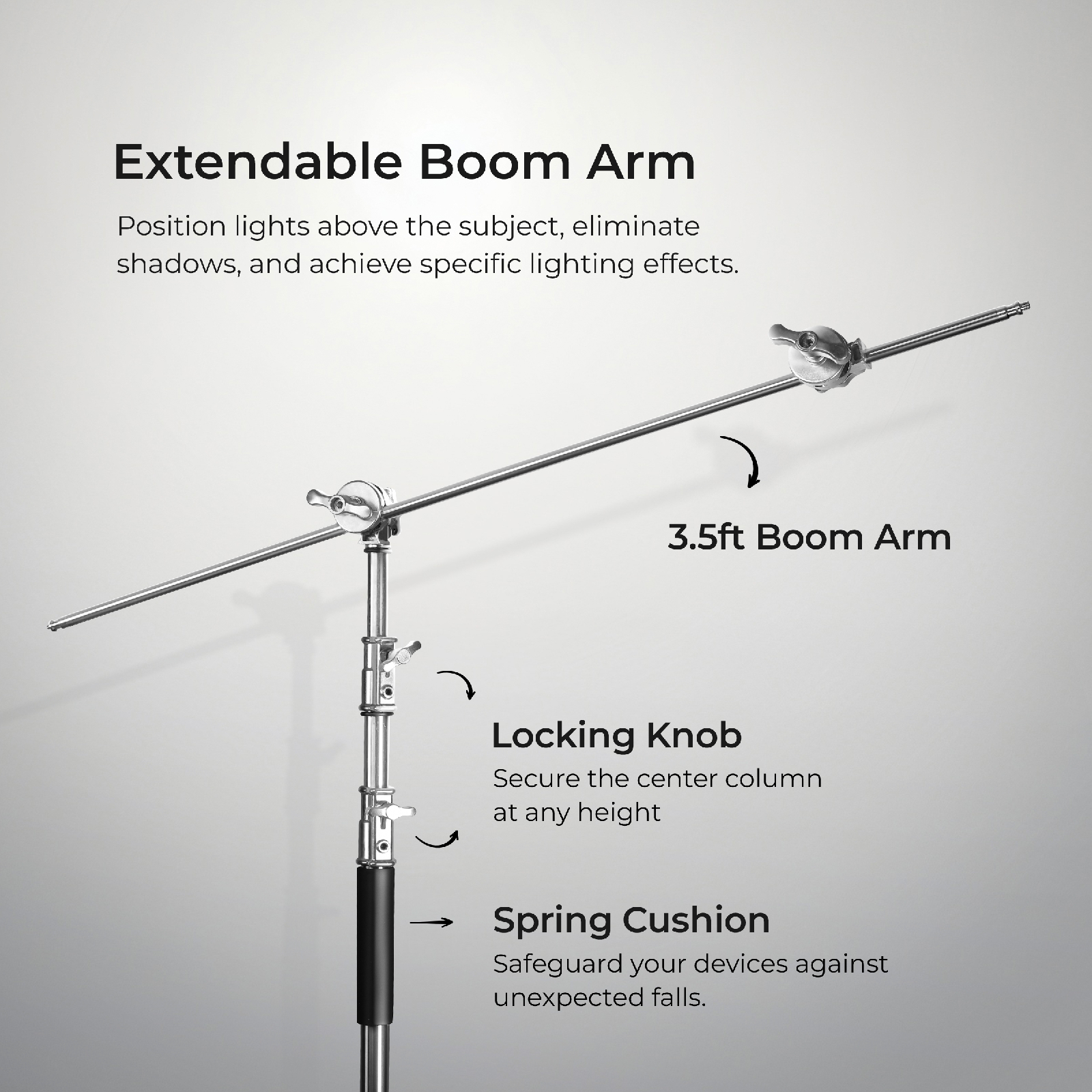 Digitek Heavy Duty Light Stand C-Stand - Max. 10 Feet/3 Meters Adjustable with 3.5 Feet Holding Arm and Grip Head for Studio Video Reflector, Monolight and Other Photographic Equipment (Black) - Digitek