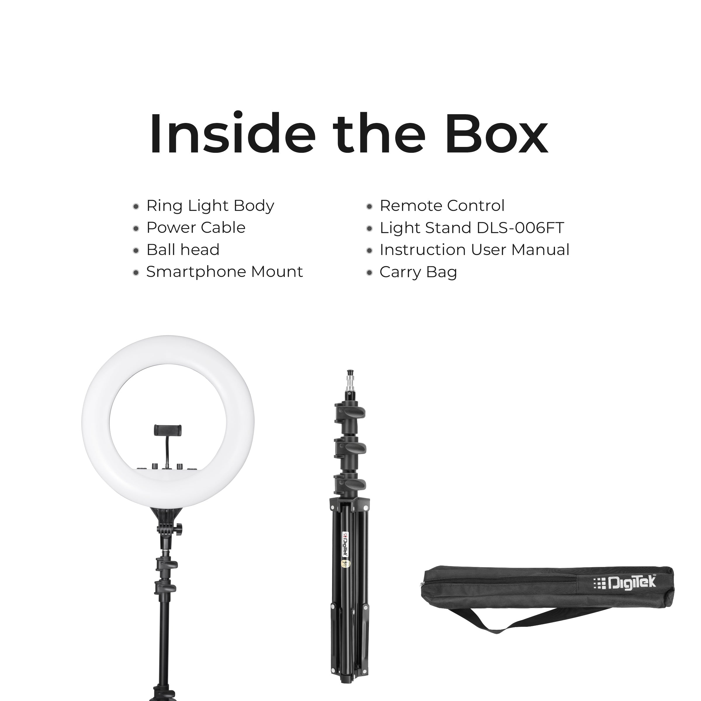 Digitek (DRL-18RT C6) Professional 46cm LED Ring Light with Remote & 158cm Light Stand, Runs on AC Power with No Shadow apertures, Ideal use for Makeup, Video Shoot, Fashion Photography & Many More - Digitek