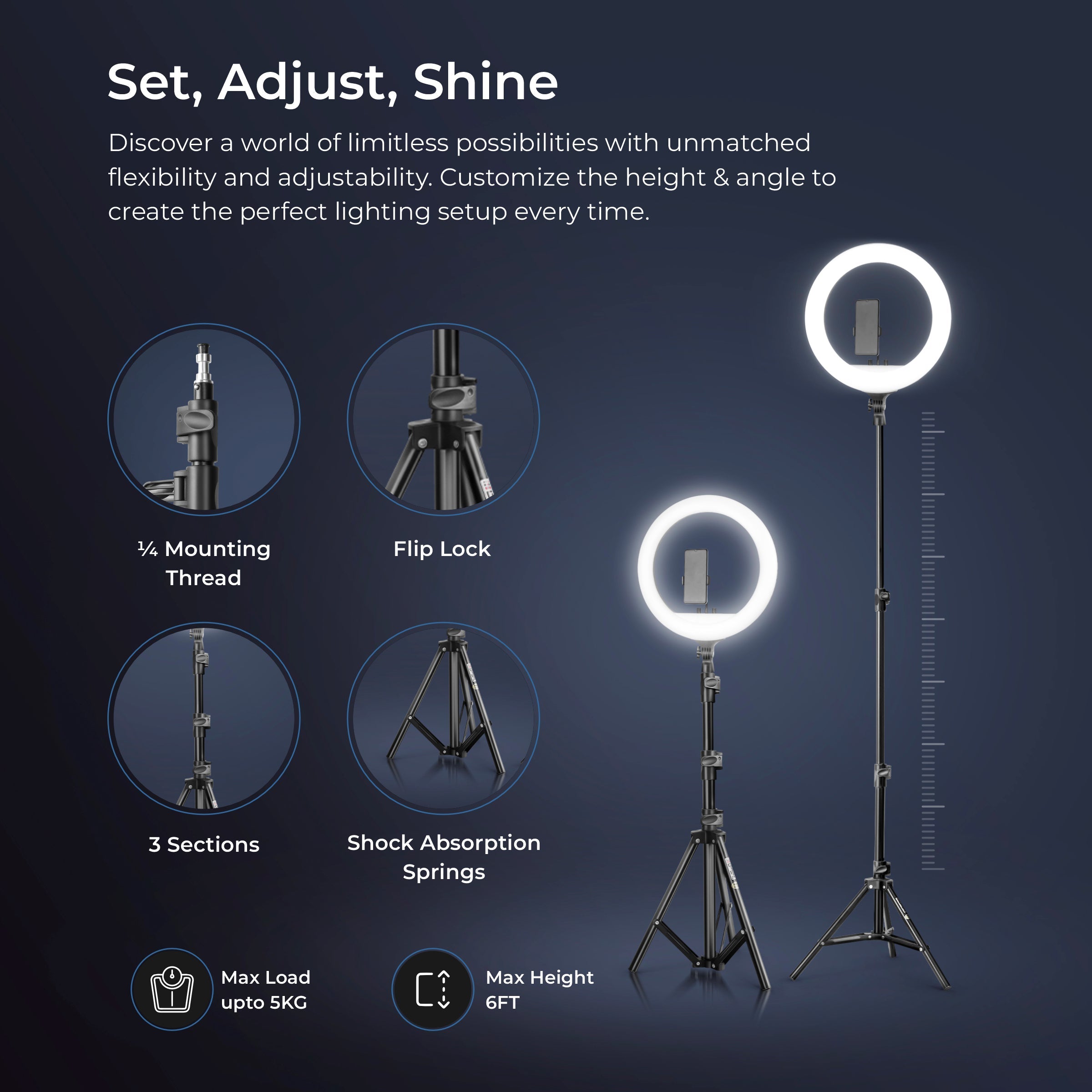 Digitek (DRL-18RT C6) Professional 46cm LED Ring Light with Remote & 158cm Light Stand, Runs on AC Power with No Shadow apertures, Ideal use for Makeup, Video Shoot, Fashion Photography & Many More - Digitek
