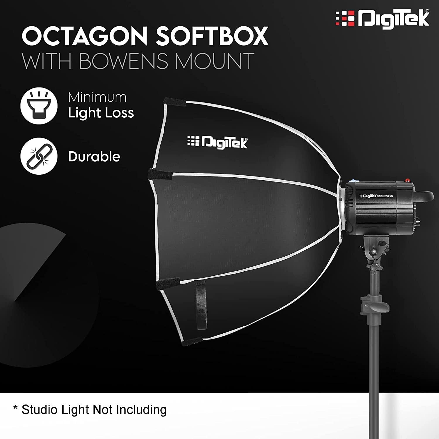 Digitek (DSB-90 Bowens) 90CM Octagon Soft Box with Bowens Mount Lightweight & Portable, Comes with Diffuser Sheets & Carrying Case (DSB-90 Bowens) - Digitek