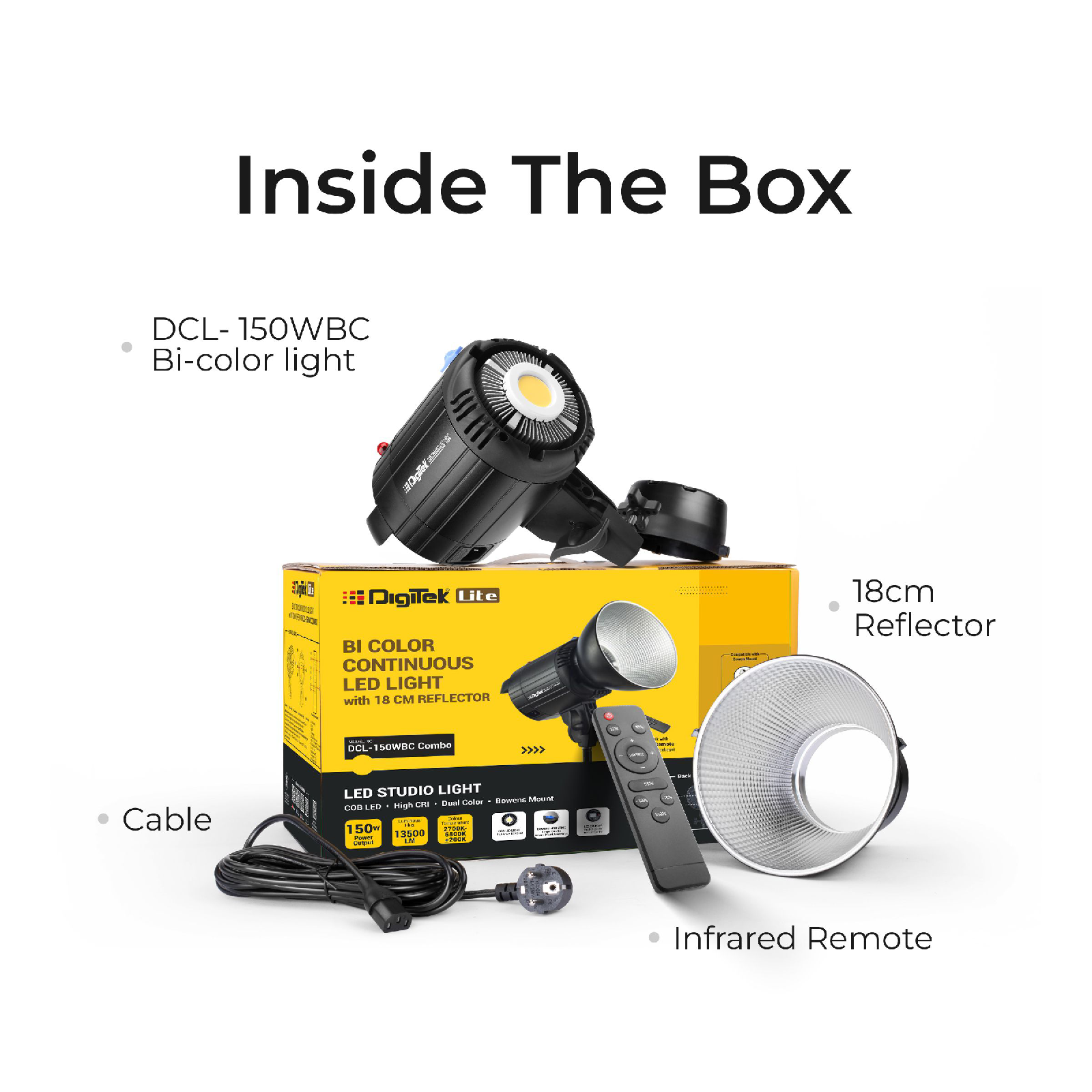 Digitek Lite (DCL-150WBC) Combo Bi Color Continuous LED Light with 18 CM Reflector Suitable for All Kinds of Small Production Photography/Power Saving & Environment Protection - Digitek