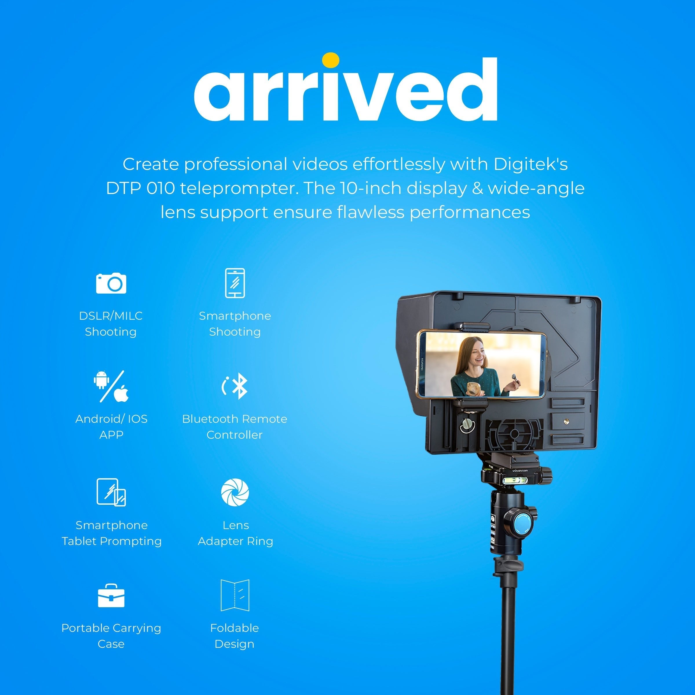Digitek (DTP 010) 10â€ Digitek Teleprompter for Smartphone & DSLR Supports w/Remote Control, APP Compatible with iOS & Android System for Video Creator - Digitek