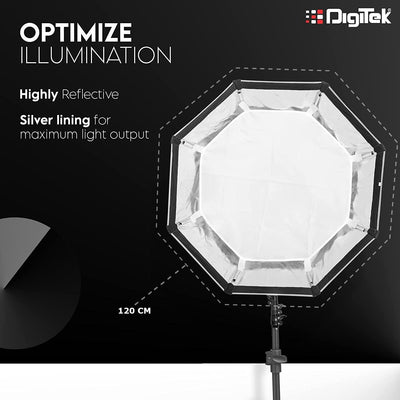 Digitek (DSB-120 Bowens)120CM Octagon Soft Box with Bowens Mount Lightweight & Portable , Comes with Diffuser Sheets & Carrying Case (DSB-120 Bowens) - Digitek