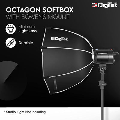 Digitek (DSB-90 Bowens) 90CM Octagon Soft Box with Bowens Mount Lightweight & Portable, Comes with Diffuser Sheets & Carrying Case (DSB-90 Bowens) - Digitek