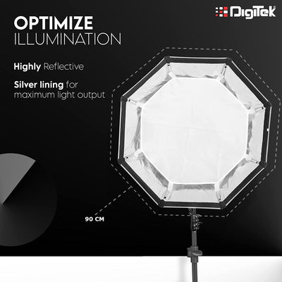 Digitek (DSB-90 Bowens) 90CM Octagon Soft Box with Bowens Mount Lightweight & Portable, Comes with Diffuser Sheets & Carrying Case (DSB-90 Bowens) - Digitek